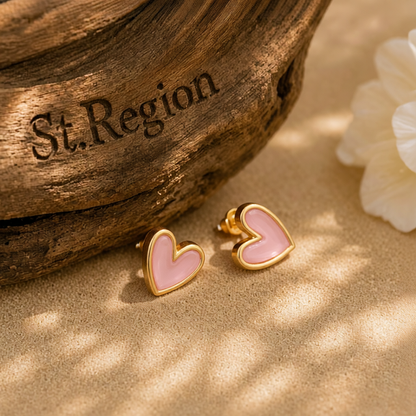 Pink Acrylic & 18K Gold-Plated Heart Stud Earrings