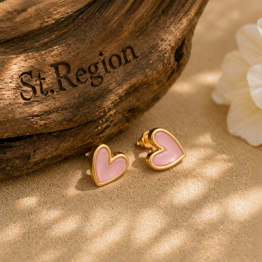 Pink Acrylic & 18K Gold-Plated Heart Stud Earrings