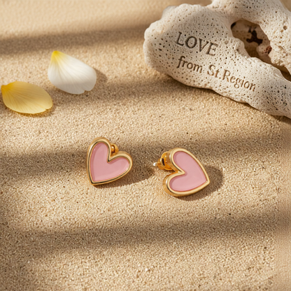 Pink Acrylic & 18K Gold-Plated Heart Stud Earrings