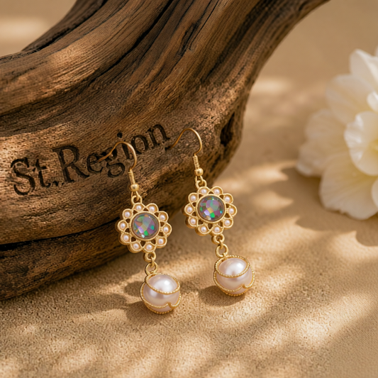 Pearl & Resin 18K Gold-Plated Flower Drop Earrings