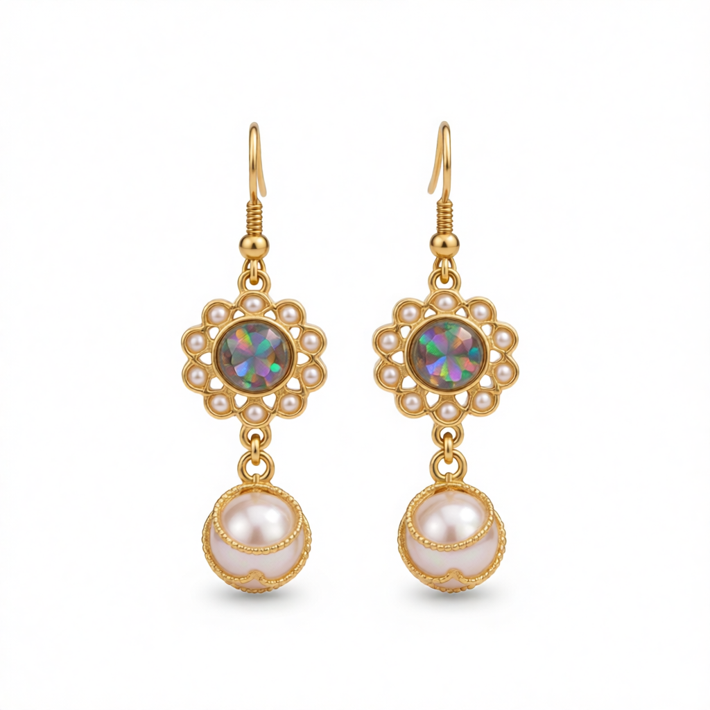Pearl & Resin 18K Gold-Plated Flower Drop Earrings
