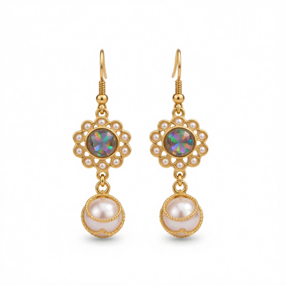 Pearl & Resin 18K Gold-Plated Flower Drop Earrings