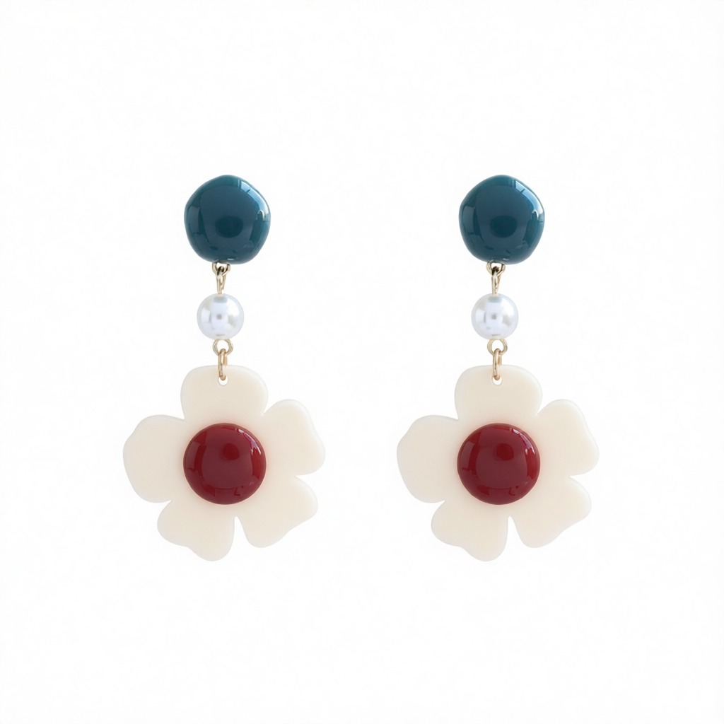 Pearl & Resin 18K Gold-Plated Flower Drop Earrings