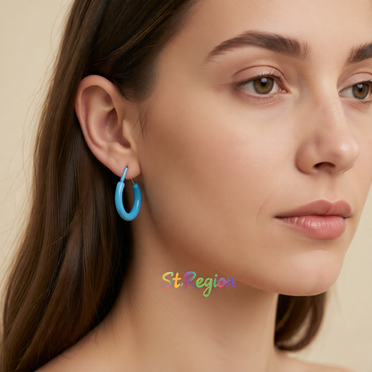 Blue Enamel & Silver-Plated Huggie Earrings