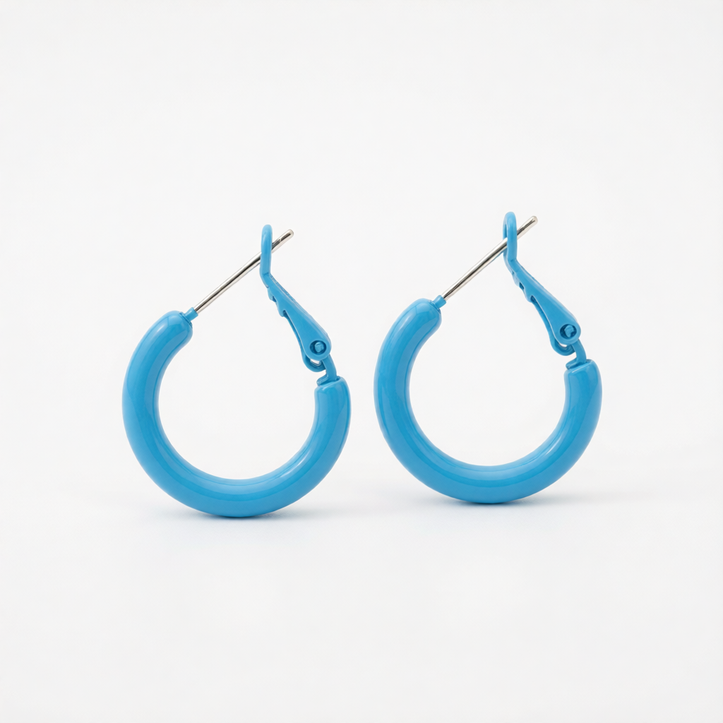 Blue Enamel & Silver-Plated Huggie Earrings