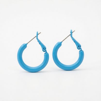 Blue Enamel & Silver-Plated Huggie Earrings