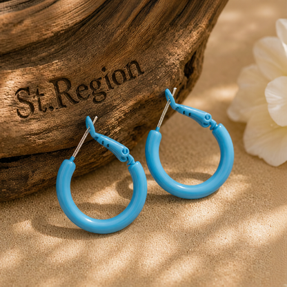 Blue Enamel & Silver-Plated Huggie Earrings