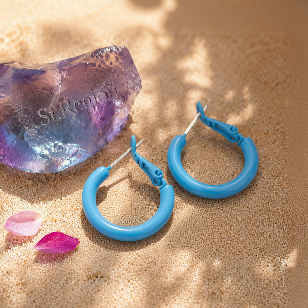 Blue Enamel & Silver-Plated Huggie Earrings