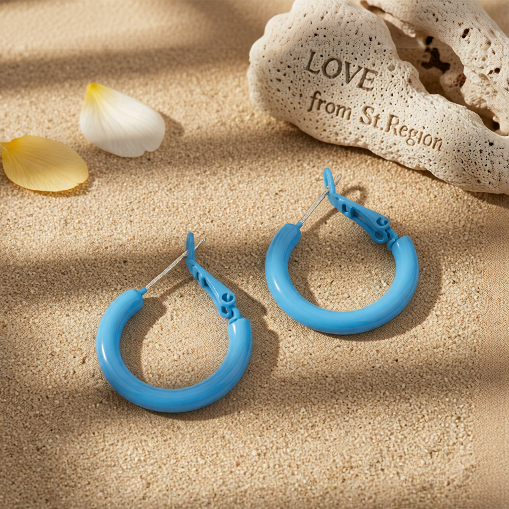 Blue Enamel & Silver-Plated Huggie Earrings