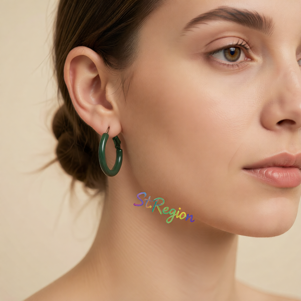 Green Enamel & Silver-Plated Huggie Earrings