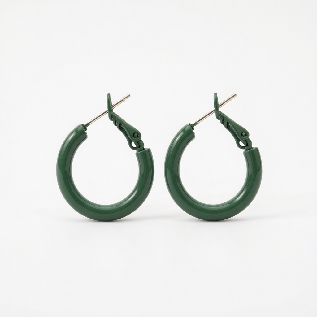 Green Enamel & Silver-Plated Huggie Earrings