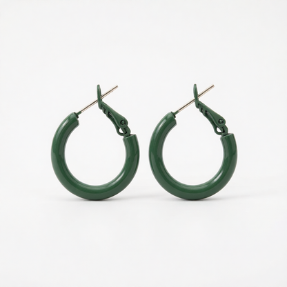 Green Enamel & Silver-Plated Huggie Earrings