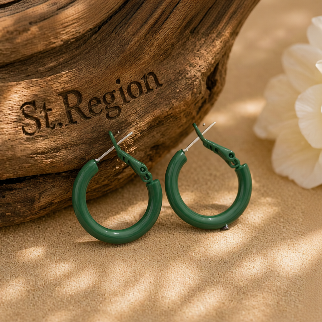 Green Enamel & Silver-Plated Huggie Earrings