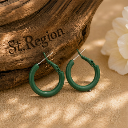 Green Enamel & Silver-Plated Huggie Earrings