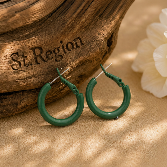 Green Enamel & Silver-Plated Huggie Earrings