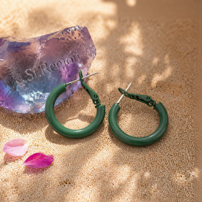 Green Enamel & Silver-Plated Huggie Earrings