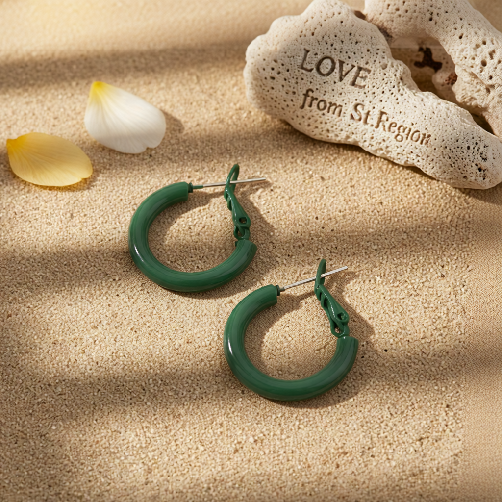 Green Enamel & Silver-Plated Huggie Earrings