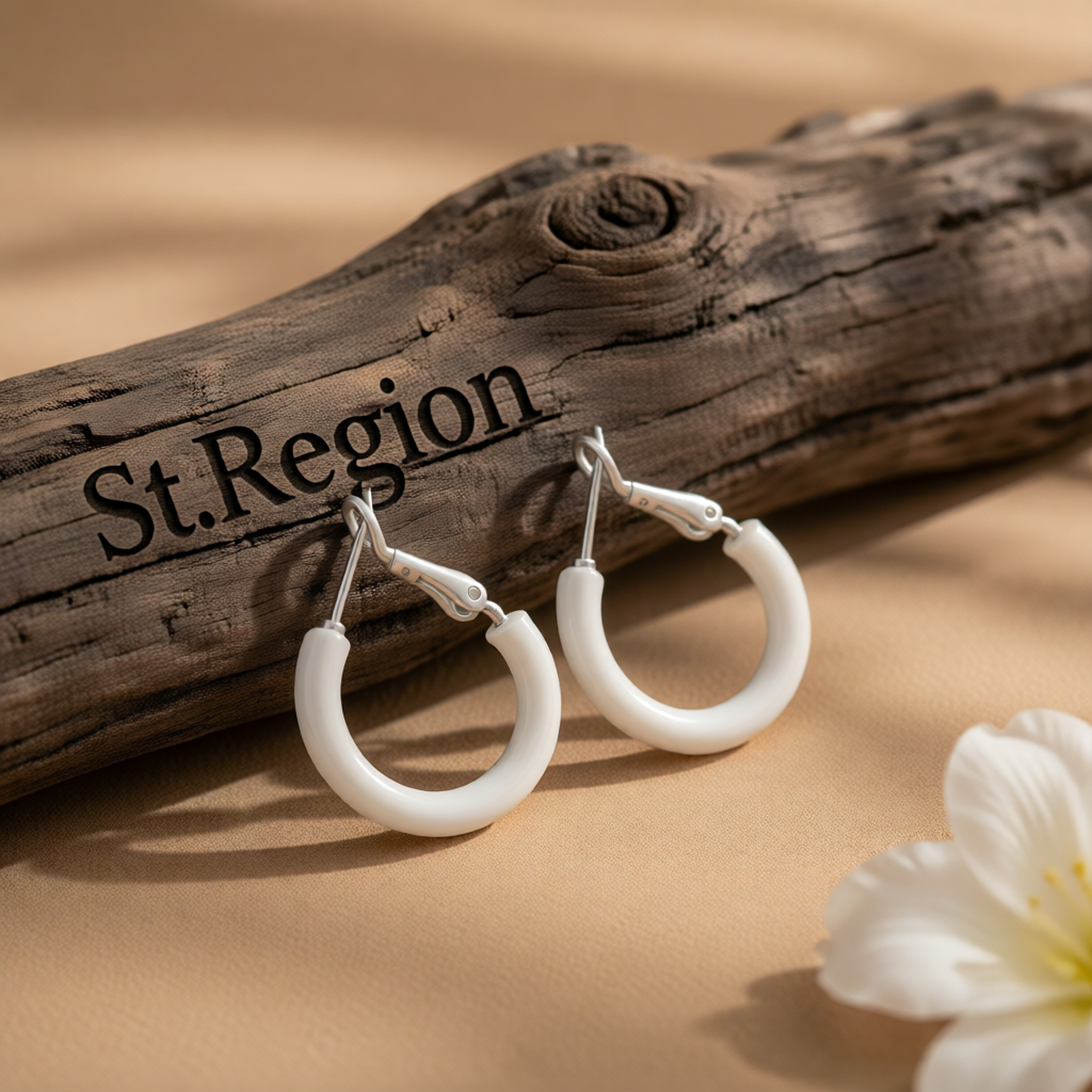 White Enamel & Silver-Plated Huggie Earrings