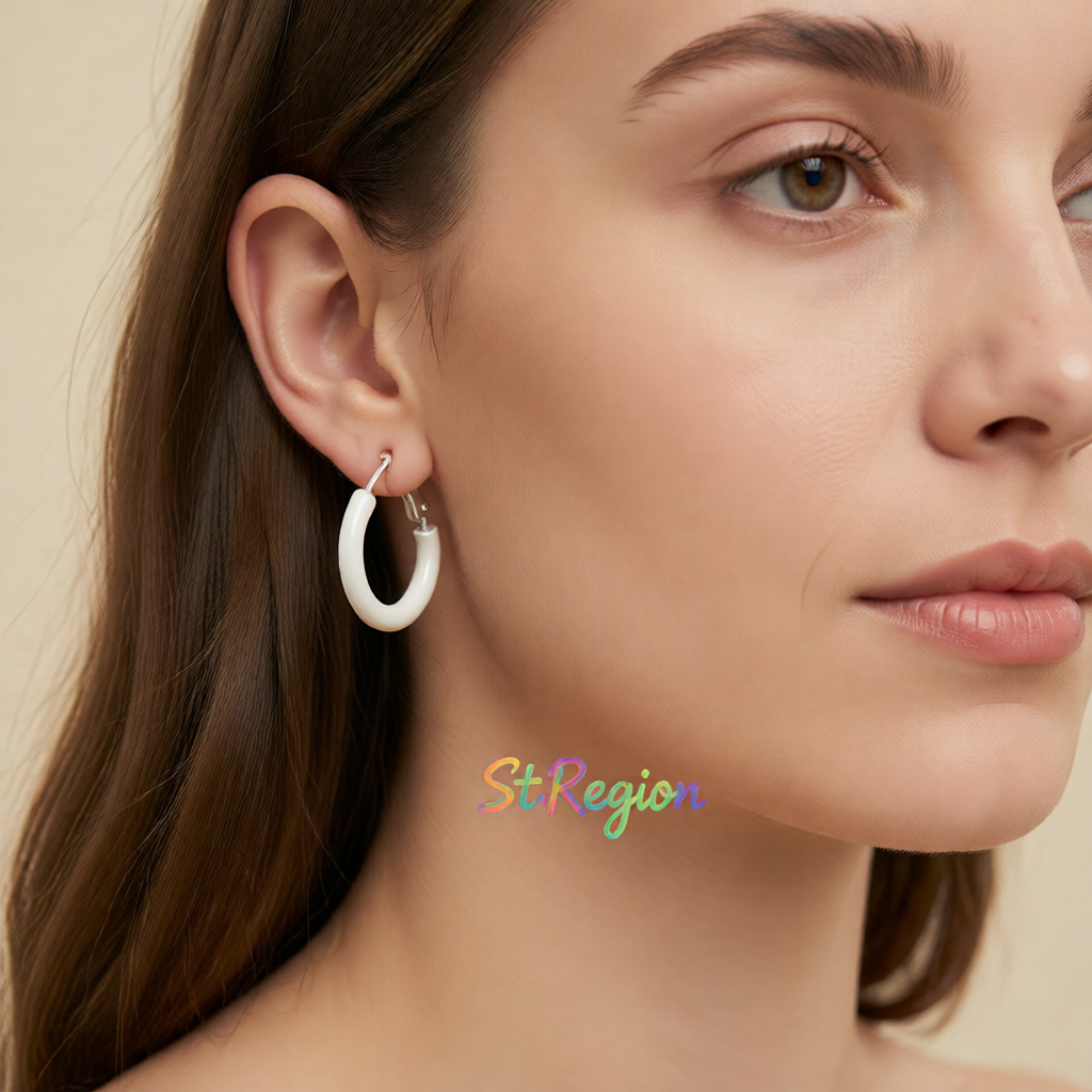 White Enamel & Silver-Plated Huggie Earrings