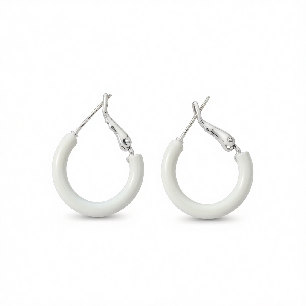 White Enamel & Silver-Plated Huggie Earrings