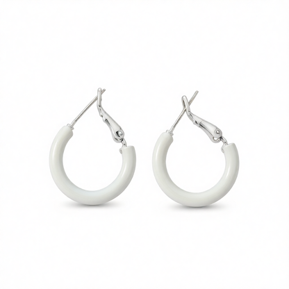 White Enamel & Silver-Plated Huggie Earrings