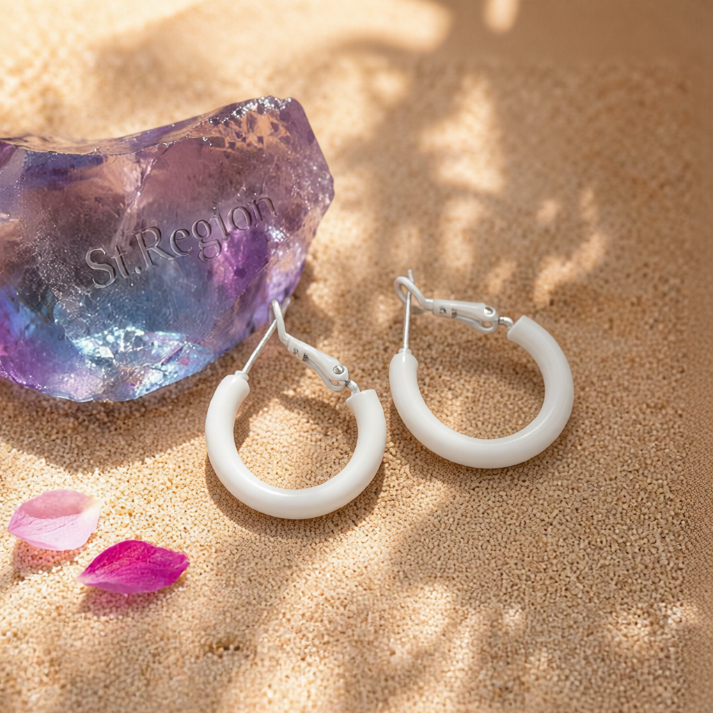 White Enamel & Silver-Plated Huggie Earrings