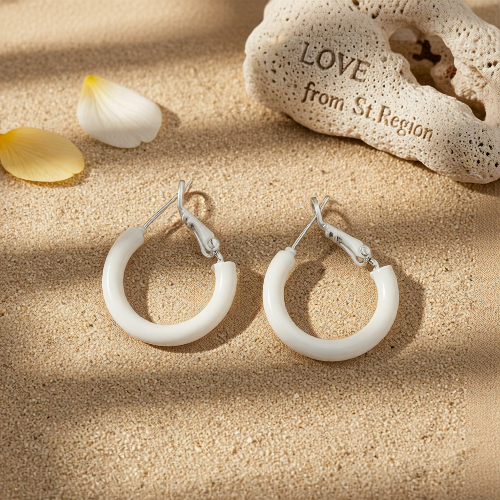 White Enamel & Silver-Plated Huggie Earrings