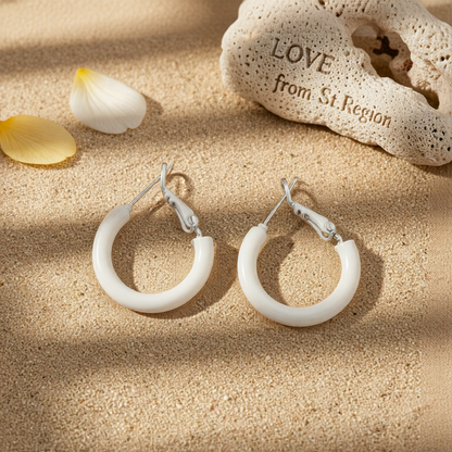 White Enamel & Silver-Plated Huggie Earrings