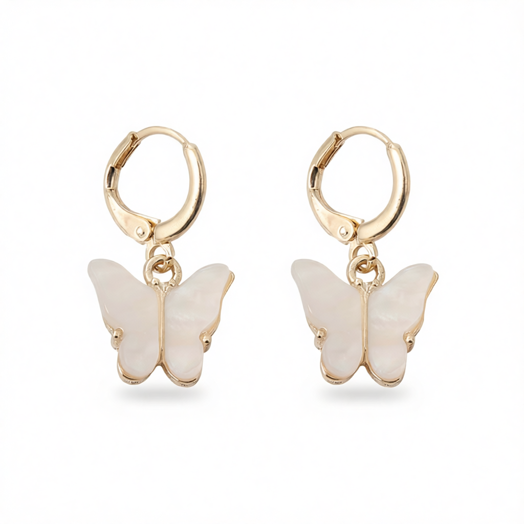 White Acrylic & 18K Gold-Plated Butterfly Drop Earrings