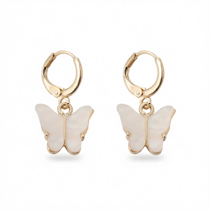 White Acrylic & 18K Gold-Plated Butterfly Drop Earrings