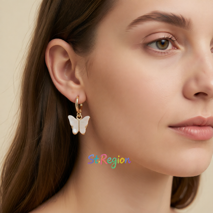 White Acrylic & 18K Gold-Plated Butterfly Drop Earrings