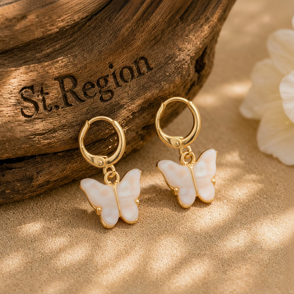 White Acrylic & 18K Gold-Plated Butterfly Drop Earrings