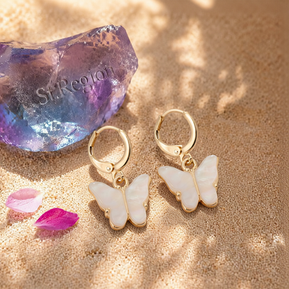 White Acrylic & 18K Gold-Plated Butterfly Drop Earrings