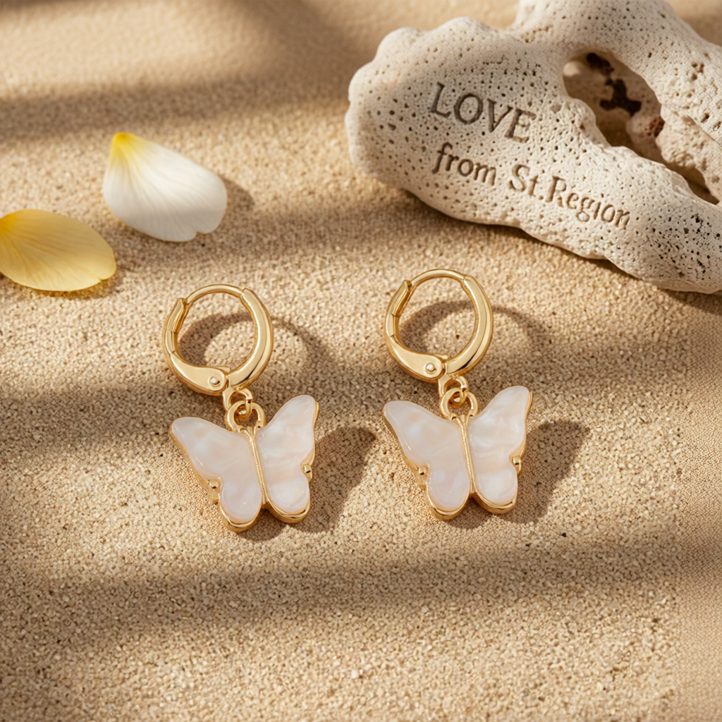 White Acrylic & 18K Gold-Plated Butterfly Drop Earrings