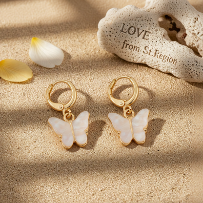 White Acrylic & 18K Gold-Plated Butterfly Drop Earrings