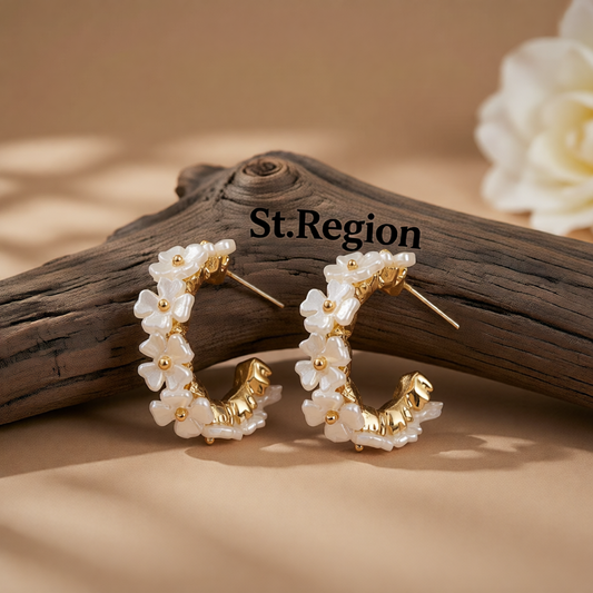 White Acrylic & 18K Gold-Plated Flower Cluster Huggie Earrings