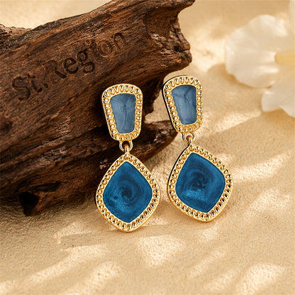 Blue Enamel & 18K Gold-Plated Rhombus Drop Earrings