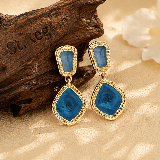Blue Enamel & 18K Gold-Plated Rhombus Drop Earrings