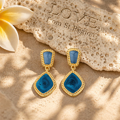 Blue Enamel & 18K Gold-Plated Rhombus Drop Earrings