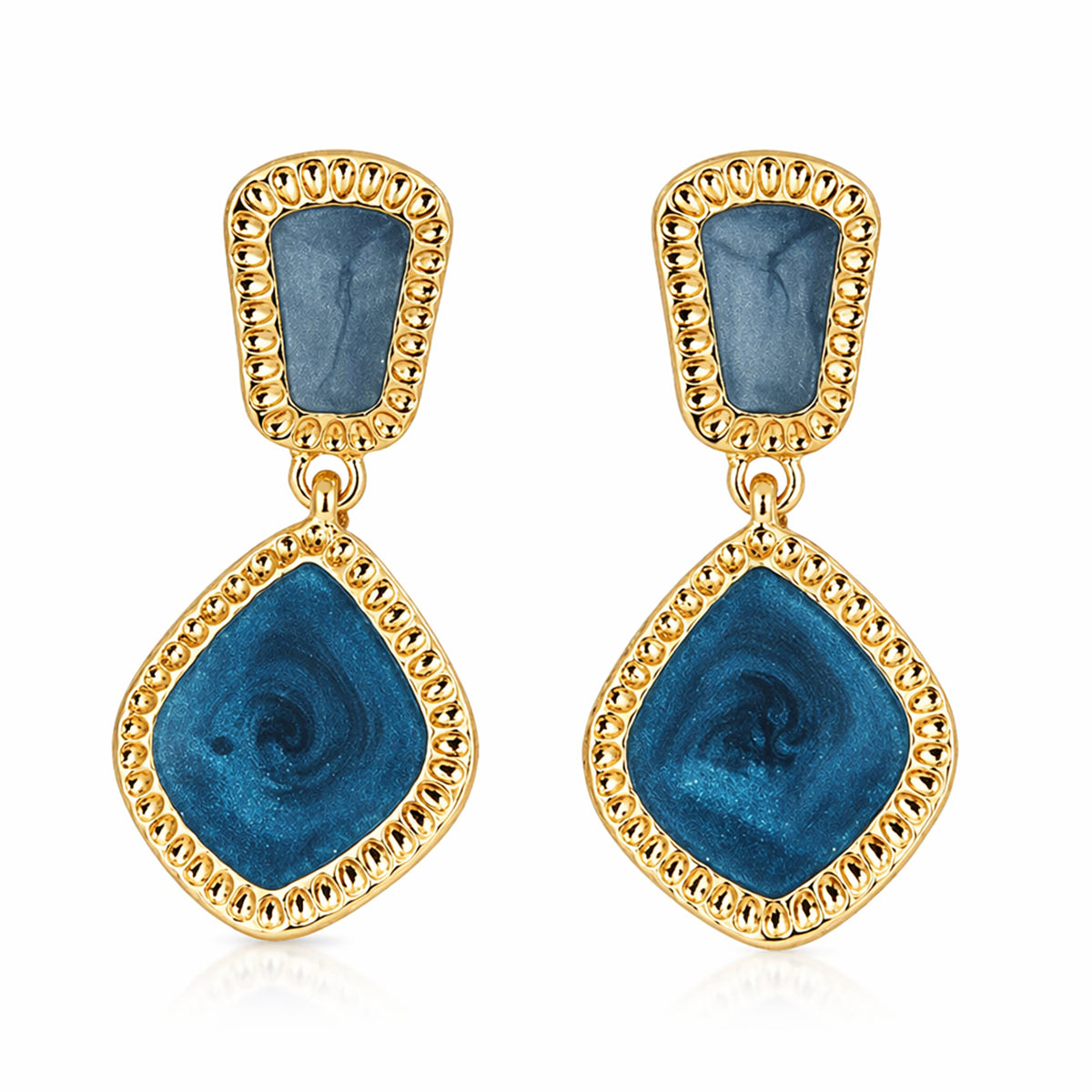 Blue Enamel & 18K Gold-Plated Rhombus Drop Earrings