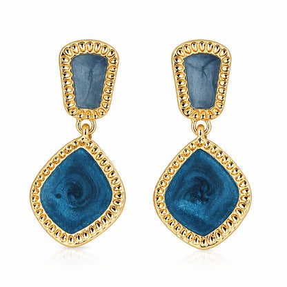 Blue Enamel & 18K Gold-Plated Rhombus Drop Earrings