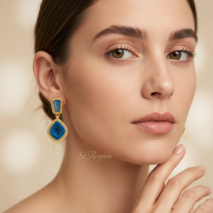 Blue Enamel & 18K Gold-Plated Rhombus Drop Earrings