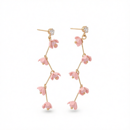 Cubic Zirconia & Acrylic 18K Gold-Plated Flower Drop Earrings