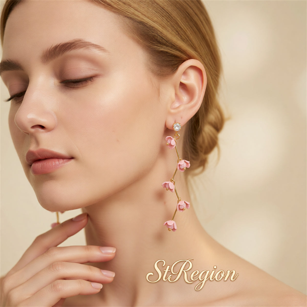 Cubic Zirconia & Acrylic 18K Gold-Plated Flower Drop Earrings