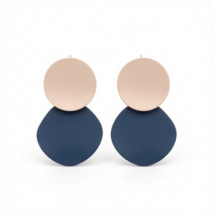 Blue Enamel & Silver-Plated Round Drop Earrings