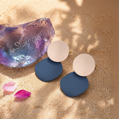 Blue Enamel & Silver-Plated Round Drop Earrings