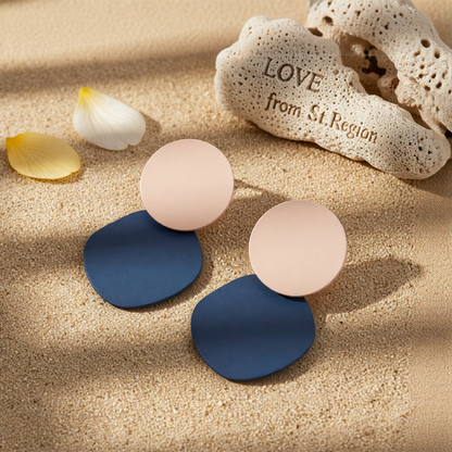 Blue Enamel & Silver-Plated Round Drop Earrings