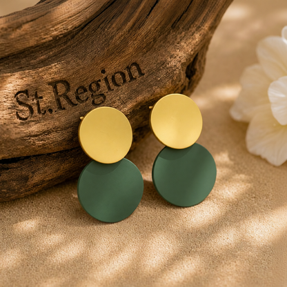 Green Enamel & Silver-Plated Round Drop Earrings