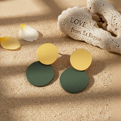 Green Enamel & Silver-Plated Round Drop Earrings