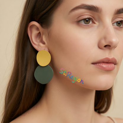 Green Enamel & Silver-Plated Round Drop Earrings